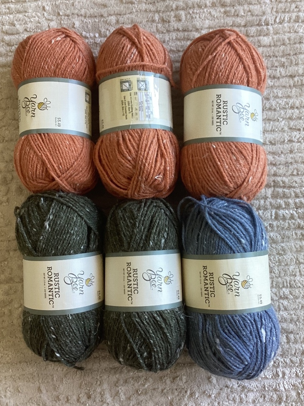 Lot Of 6 Yarn Bee Rustic Romantic Yarn Pumpkin Blueberry Olive Worsted Hemp Acry